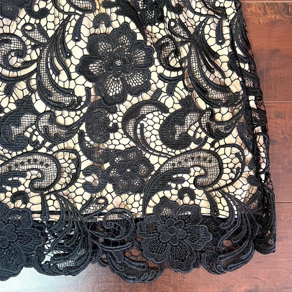 DRESS THE POPULATION Ava Floral Lace Mini Dress Black Plunging V-Neck Size Large - Picture 9 of 16